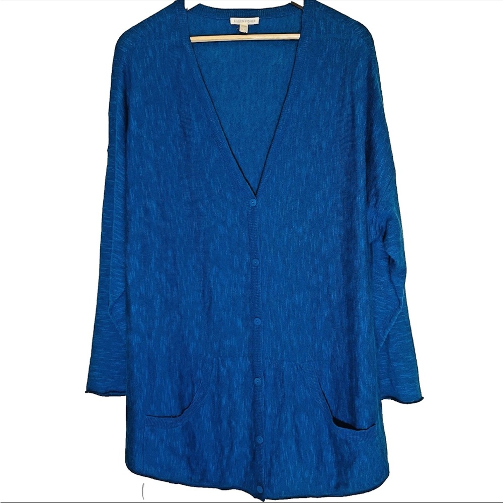 Eileen Fisher Teal/Blue Button-Up Sweater